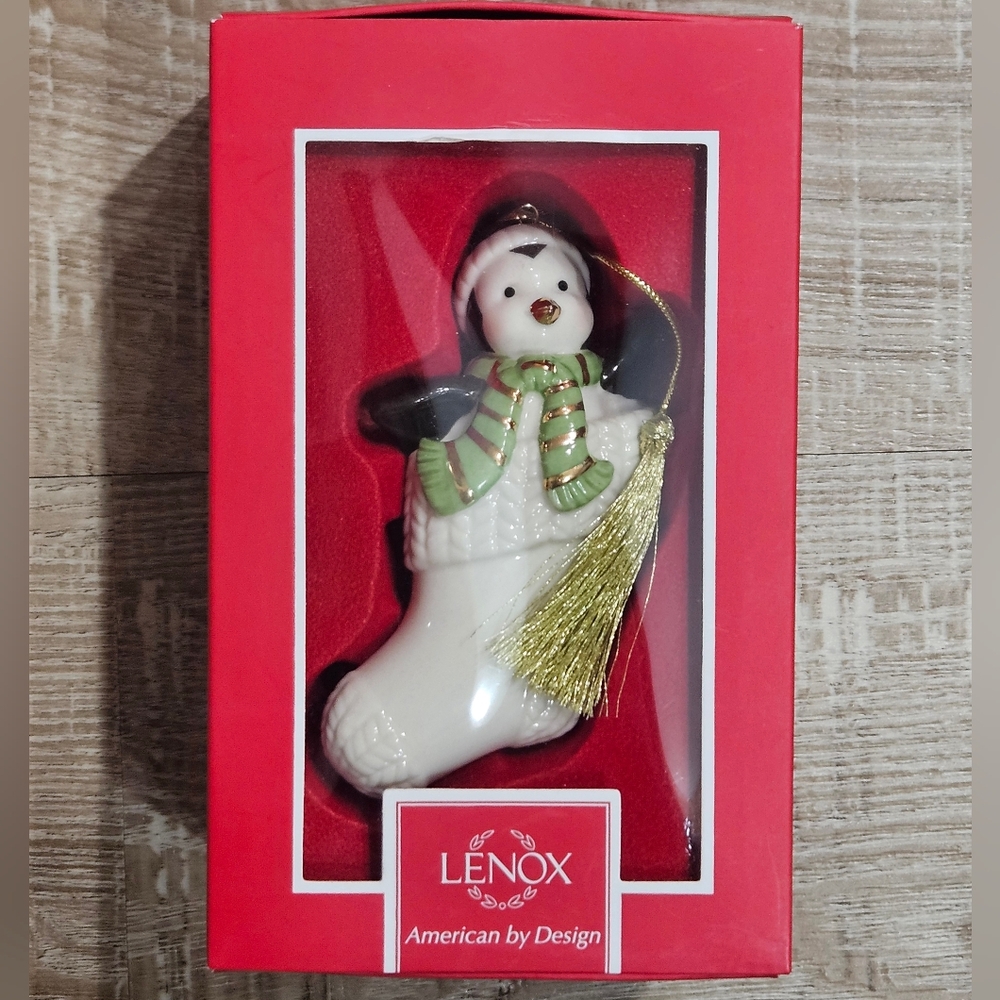 Lenox Porcelain Christmas Ornament Penguin In a Stocking with Original box
